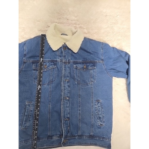 Original Delux Blue Denim Jacket With Fur Lining Mens XL - Picture 9 of 9
